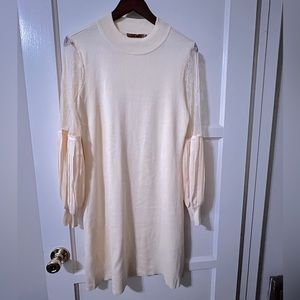 Belldini Sweater Dress, Mock Turtleneck with lace long sleeves - Large